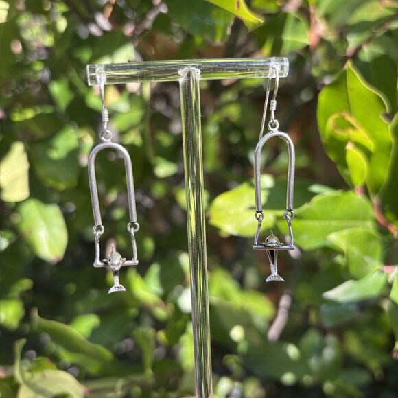 Vintage Sterling Silver Dolphin Dangle Earrings 925 Spinning Charm Long Drop - Picture 2 of 6